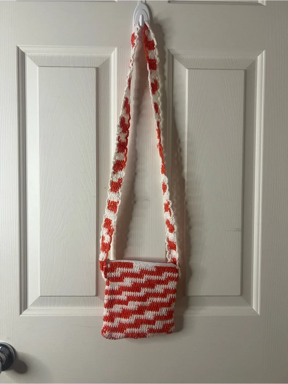 Handmade White & Orange Crochet Kids Crossbody Bag